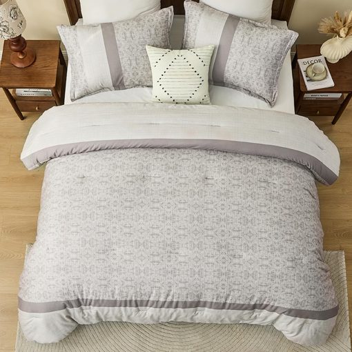 Juego de Edredon de Algodon de Fibra Larga SahSahCasa Tamano Queen, Set de Ropa de Cama Queen, Patron Rayado Atigrado Reversible y Esponjoso de Lujo Suave para Todas las Temporadas, Edredones y Alternativa al Plumon - Imagen 2