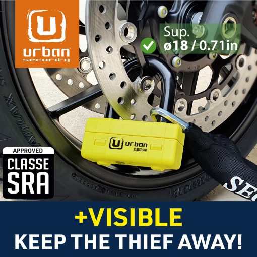 Candado de Cadena para Motocicleta Urban UR75+10,120L ?10mm/0.39in con Anillo + Mini U Lock Disco Lock Alta Seguridad Aprobado SRA, 120cm/3.9ft para Distancias mas largas, Antirrobo para Anclaje, Motocicleta, Estacionamiento - Imagen 6