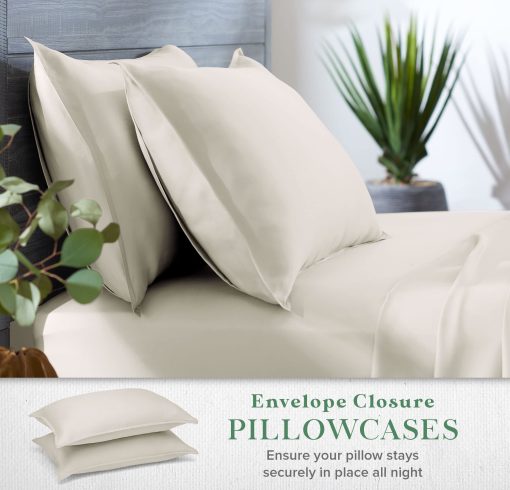Juego de sabanas Stylinen 100% organicas de eucalipto tamano California King 4 piezas, Lyocell de Tencel, suaves y transpirables, bolsillos profundos de 16 pulgadas, 1 ajustable, 1 plana, 2 fundas de almohada (California King, marfil) - Imagen 5