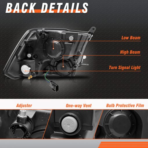 Faros delanteros AXLAHA 2009-2018 para Dodge Ram 1500, 2500/3500 2010-2018 Estilo cuadruple y dual, Carcasa cromada Reflector ambar Sustitucion de lado del conductor y del pasajero - Imagen 4