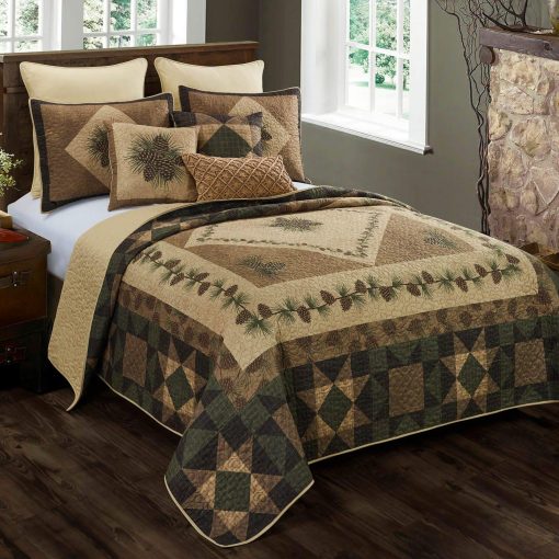 Set de Ropa de Cama Donna Sharp Full/Queen - 3 Piezas - Juego de Colcha de Pino Antiguo con Colcha Full/Queen y Fundas de Almohada Estandar - Lavable a Maquina