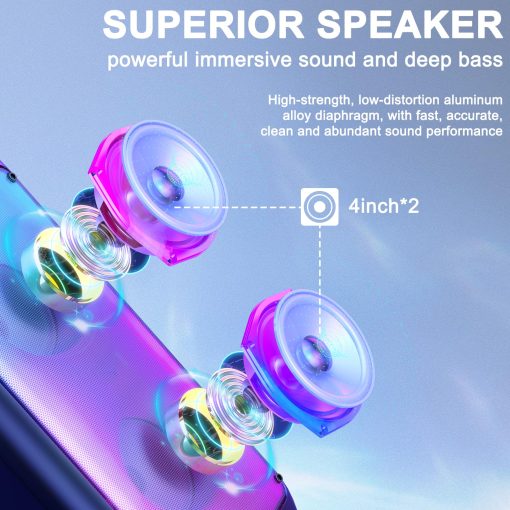 Maquina de Karaoke HWWR con 2 Microfonos Inalambricos, Altavoz Bluetooth Portatil para Adultos y Ninos, Sistema de Fiesta Grande con Luces de Discoteca para Reuniones, Subwoofers de Escenario, Los Mejores Regalos para Todos - Imagen 2