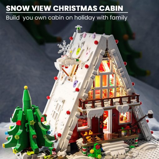 Casa de Cabana Navidena con arboles en el Bosque - Set de 2159 Piezas de Bloques de Construccion de Pueblo Navideno, Kit de Micro Bloques Regalos para Adolescentes y Adultos, Perfecto para la Decoracion Navidena - Imagen 3