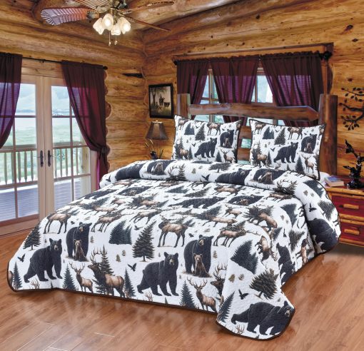 Juego de Colcha y Manta de Cama De Leon Collections con 2 Fundas de Almohada, Reina de Poliester, Osos y Alces - Imagen 2