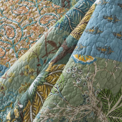 Colcha de Patchwork de Algodon NEWLAKE, Juego de Colcha de 3 Piezas con Bordado Real Cosido a Mano, Juego de Cubrecamas Matelasse Reversible, Verde Jardin de Granja, Tamano King - Imagen 8
