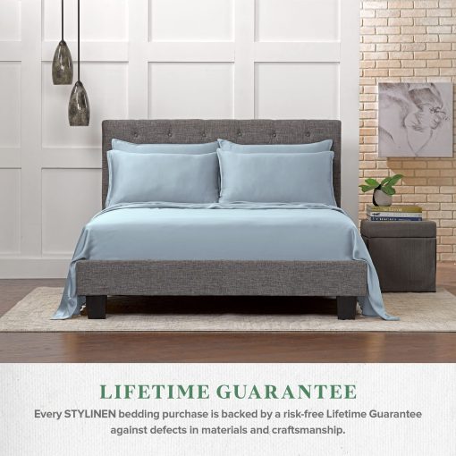 Juego de Sabanas de Cama Queen Size 100% Organicas de Eucalipto STYLINEN, Juego de 4 Piezas, Tencel Lyocell, Suaves y Sedosas, Transpirables, Bolsillos Profundos de 16 Pulgadas, 1 Ajustable, 1 Plana, 2 Fundas de Almohada (Queen, Azul Cielo) - Imagen 6