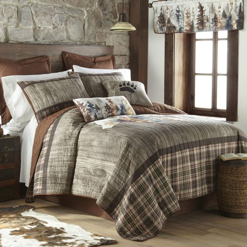 Colcha Donna Sharp Queen/Full - Colcha Lodge de Algodon con Patron de Oso - Lavable a Maquina
