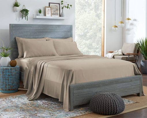 Juego de sabanas King Size 100% Organicas de Eucalipto STYLINEN, Tencel Lyocell, Suaves y Lisas, Transpirables, Bolsillos Profundos de 16 Pulgadas, 1 Ajustable, 1 Plana, 2 Fundas de Almohada (King, Arena)