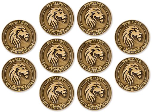 Moneda del Desafio del Leon Fuerte y Valiente, Paquete a Granel de 10 Hombres Poderosos de Dios Tokens de Discipulado de Bolsillo para Estudio Biblico, Moneda de Preocupacion de Versiculo Biblico para Oracion, Monedas Cristianas EDC para Veteranos Militares