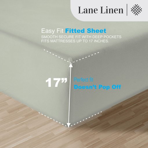 Juego de Sabanas de Lino de LUJO LANE 100% Algodon Egipcio - 1000 Hilos 4 Piezas Mineral Juego de Ropa de Cama Tela de Saten 16" Bolsillo Profundo (Para Colchones de hasta 17") - Imagen 6