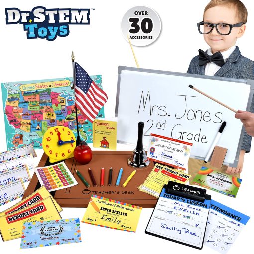 Set de Juegos del Dr. STEM | Juego de Rol de Maestro que Incluye Pizarra Reutilizable, Campana, Boletines de Calificaciones, para Casa o Aula, Mas de 30 Piezas Incluidas, Regalo para Ninos, Set Completo - Imagen 5
