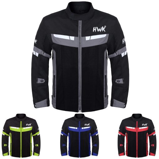 Chaqueta de moto de malla HWK Air para moto Jacket Biker CE Armored transpirable (XXX-Large, Negro)
