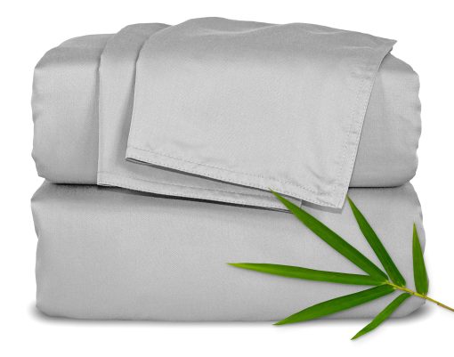 Juego de sabanas King de puro bambu, autentico 100% viscosa organica derivada del bambu, suave y refrescante, costuras dobles, promesa de calidad de por vida (King, Plata Perla)
