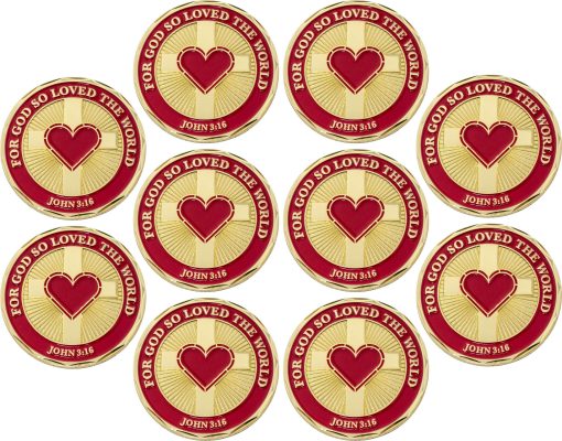 Moneda Dios Te Ama, Paquete a Granel de 10, Porque Dios Amo al Mundo, Regalo Religioso Escritura Biblica para Hombres y Mujeres, Moneda de Desafio de Verso Biblico Plateada en Oro
