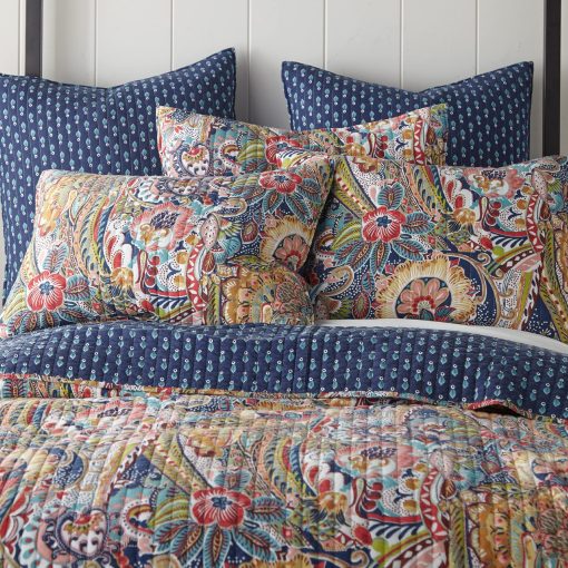 Juego de edredon Levtex Home - Nanette - Edredon King (106 x 92 pulgadas) + Dos fundas de almohada King (36 x 20 pulgadas) - Bohemio Paisley - Azul marino, Verde, Rojo, Oro, Rosa - Reversible - Tela de algodon - Imagen 2
