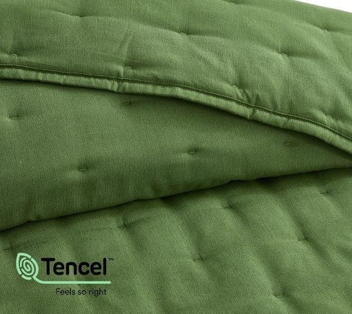 Juego de Edredon Chezmoi Collection de Tencel Modal Mezcla Tamano King, Verde Bosque - Edredon Ligero Suave con Diseno de Puntada en Forma de Luna para Todas las Estaciones - Imagen 7