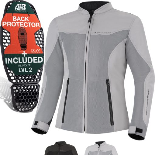 SHIMA Chaqueta de moto para mujer OPENAIR LADY | Chaqueta de verano para mujer de ciudad con armadura CE en espalda hombros codos ajuste de ancho (Gris, XL)