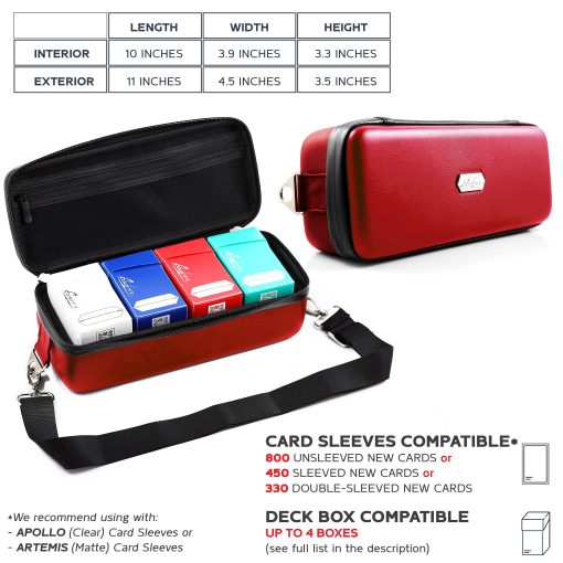 Estuche para llevar tarjetas Quiver Time Red Bolt - Soporte para tarjetas de juego para cartas coleccionables, Estuche para cartas MTG, Caja para guardar cartas de juego con correa para la muneca y el hombro, separadores y 100 fundas Apollo - Imagen 5