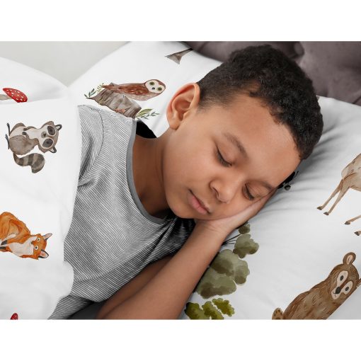 Juego de edredon Sweet Jojo Designs Woodland Forest Animals para nino o nina, neutro, tamano completo, 3 piezas, cama de adulto adolescente. Estampado de animales de bosque de osos marrones, buhos, arboles, ciervos, conejitos, amigos de color tostado - Imagen 4