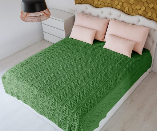 Manta irlandesa Aran de lana de merino 100% super suave tamano King 92x78 pulgadas (Verde)