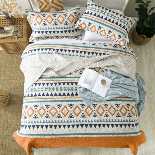 Colcha King Size SahSahCasa, Colcha Boho de Algodon 100%, Juego de Colchas King Bedspread, Colchas Bohemias Ligeras a Rayas Geometricas para Cama King, para Todas las Estaciones, Naranja, 3 Piezas - Imagen 2