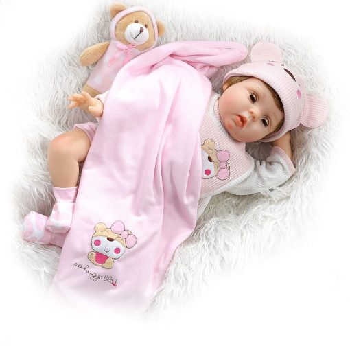 Muneca Reborn Realista para Nina con Ojos Parpadeantes Cuerpo Ponderado Vinilo de Silicona de 22 Pulgadas - Imagen 6