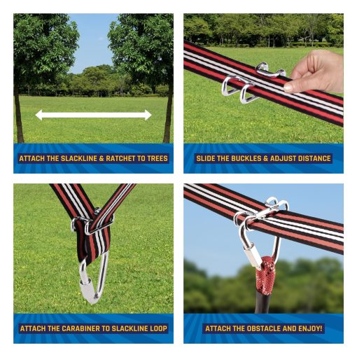 Obstaculo de Ninja mas grande de 65 pies para Ninos al Aire Libre - Incluye Tirolesa Ninja Slider - 11 Obstaculos de Ninja - Escalera de Cuerda, Rueda Giratoria, Anillas de Gimnasia, Barras de Mono, Polea - Imagen 9