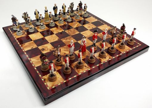 Juego de Ajedrez de la Guerra de Independencia Americana con Tablero de Cerezo y Madera de Cerezo Burl de 18 pulgadas - Imagen 2