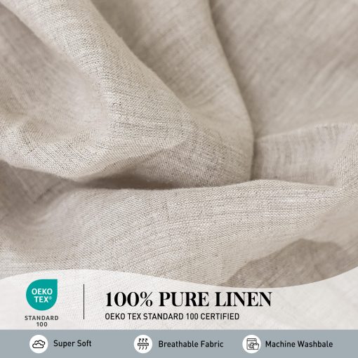 Juego de sabanas de lino lavado 100% Simple&Opulence - Tamano Queen - Lino natural de Francia - Juego de sabanas transpirables, ultra suaves, 4 piezas (1 sabana plana, 1 sabana ajustable, 2 fundas de almohada) - Bordado de lino - Imagen 2