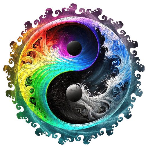 Rompecabezas de madera unico Mys Aurora - Yin Yang Mandala, 500 piezas tamano King 16.8" x 16.8", Rompecabezas de madera original Mandala, Paquete hermoso, Mejor regalo para adultos