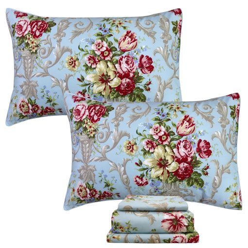 Juego de Ropa de Cama Softta Boho Chic Shabby Floral Clasico de Lujo Elegante Peonia y Hojas Diseno Tamano Queen 4Pc 1 Cubierta de Edredon + Sabana Ajustable + 2 Fundas de Almohada 100% Algodon Egipcio Coleccion de Ropa de Cama - Imagen 9