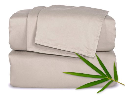 Juego de Sabanas King de Bambu Puro, Autentico 100% Viscosa Organica Derivada de Bambu, Super Suave y Fresca, Doble Costura, Promesa de Calidad de por Vida (King, Arena)