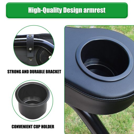 NOKINS Golf Cart Armrest with Cup Holder, No Drilling, Soporte para Reposabrazos para Carrito de Golf, Soporte para Reposabrazos Redondo de 1 1/4 Tamano, Se Adapta al Bastidor Lateral Circular del Asiento Trasero del Carrito de Golf EV Avanzado 1 1/4 Tamano Negro - Imagen 3