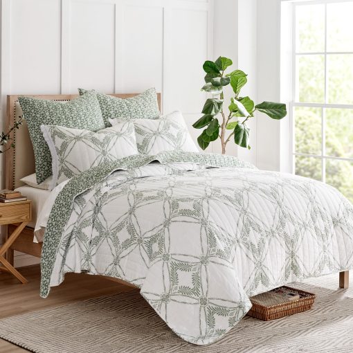 Set de Edredon Levtex Home - Kemala Sage - Edredon Full/Queen y Dos Fundas Estandar - Medallon - Verde Salvia, Crema - Edredon (88x92 pulg.) y Fundas (20x26 pulg.) - Reversible - Algodon - Imagen 2