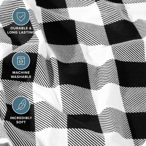 Juego de sabanas de franela estampadas Bare Home, 100% algodon, suave y pesado - Franela de doble cepillado para mayor suavidad y comodidad - Bolsillo profundo - Sabanas para cama (Split King, Buffalo Plaid - Blanco/Negro) - Imagen 3