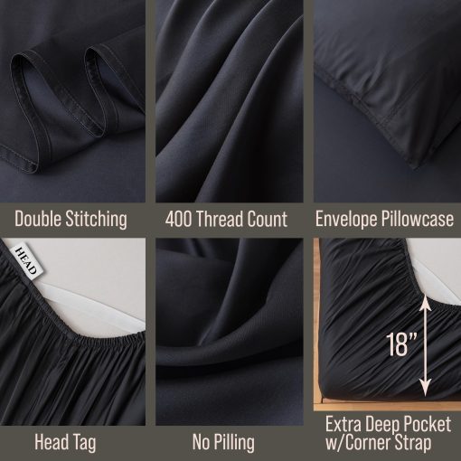 Juego de sabanas de lujo King Bella Coterie | Cultivado organicamente | Ultra suave | Refrigerante para personas que duermen calientes | Bolsillo profundo de 18" | Viscosa hecha de bambu [Negro] - Imagen 3