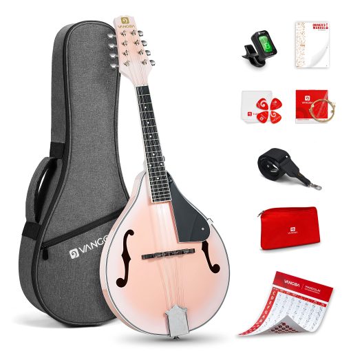 Mandolina Vangoa A Style Instrumento Musical Mandolina para Principiantes Ninos Adultos, Mandolina Acustica de 8 Cuerdas Kit Inicial de Caoba, Rosa
