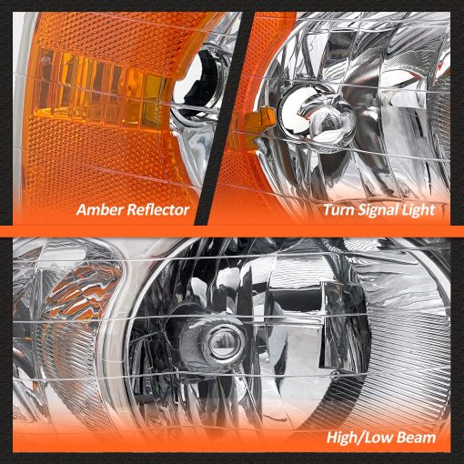 Faros delanteros AXLAHA 2002-2005 para Dodge Ram 1500/2500 3500 2002 2003 2004 2005 Conjunto de ensamblaje de faros delanteros con carcasa cromada y reflector transparente de repuesto para lado del conductor y lado del pasajero - Imagen 7