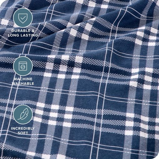 Juego de sabanas de franela Bare Home Prints, 100% algodon, suave y pesado - Franela de doble cepillado para mayor suavidad y comodidad - Bolsillo profundo - Sabanas (Split King, Stirling Plaid - Azul/Blanco) - Imagen 4