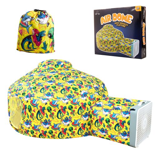 USA Toyz Air Dome Dinosaur Shark Pop Up Tent for Kids - Tienda inflable para ninos con ventilador de aire, Facil de Configurar, Ventana de Malla, Tienda de Juego Inflable para Ninos Edades 3+ (Amarillo)