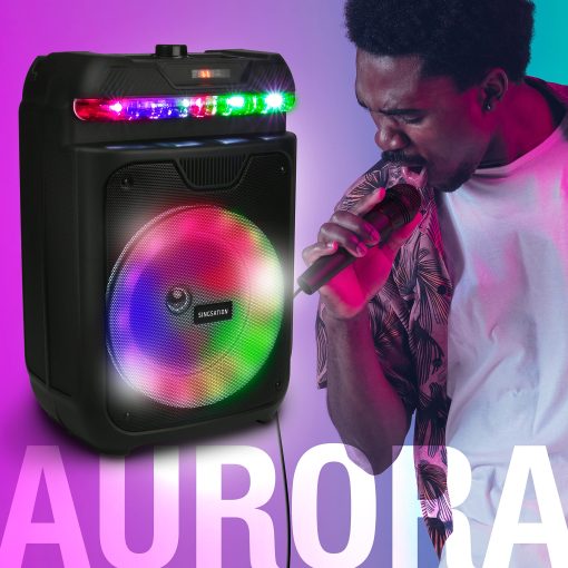 Maquina de Karaoke Portatil Singsation, Dos Microfonos, Bluetooth 5.0, Altavoz de 8 pulgadas, Control Remoto y Luces LED, Recargable, Lector de Archivos de Musica USB y Micro SD, AUX y FM para Fiestas - Imagen 9