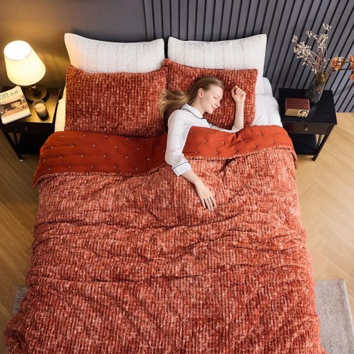 Juego de Edredon de Terciopelo Increible Tamano King, Estampado Tie Dye Esponjoso de Lujo Agradable al Tacto, Suave y Calida Manta, Bordado en la Parte Trasera Ropa de Cama Liviana- Lavable a Maquina (Naranja Quemado, King) - Imagen 6