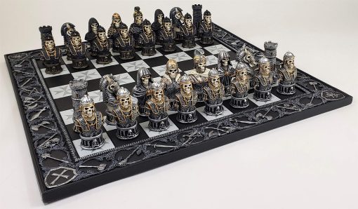 Juego de ajedrez de fantasia gotica de caballeros esqueleto del tiempo medieval con tablero maltes de 17" - Imagen 2