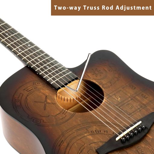 WINZZ Serie HAND RUBBED - Guitarra Acustica de Tamano Completo con Corte y Tallado para Principiantes Adultos, Kit de Inicio Completo, 41 Pulgadas Diestro, Sunburst Marron - Imagen 6