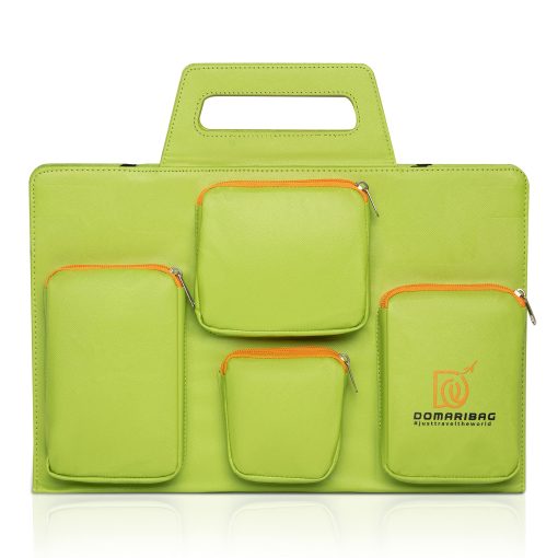 Bolsa de viaje de cuero vegano Domari para laptop para Hombres y Mujeres de 14 pulgadas con cremalleras resistentes - Verde