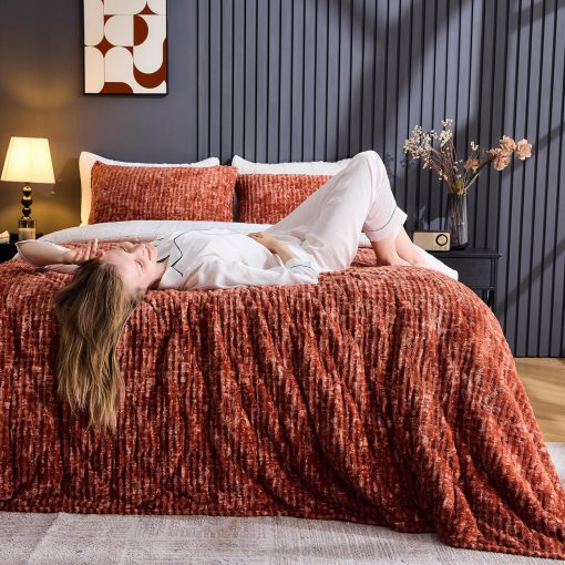 Juego de Edredon de Terciopelo Increible Tamano King, Estampado Tie Dye Esponjoso de Lujo Agradable al Tacto, Suave y Calida Manta, Bordado en la Parte Trasera Ropa de Cama Liviana- Lavable a Maquina (Naranja Quemado, King)