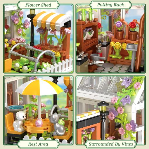 Juego de construccion de casa de flores, juguete de construccion de casa de jardin con luces LED, conjunto de modelo de invernadero creativo, kit de construccion de casa de cristal para jardin, regalo de Navidad y cumpleanos para ninos de 12+ (1188 piezas) - Imagen 2