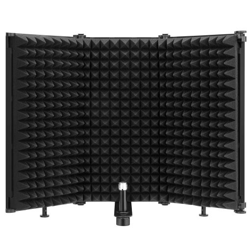 Pantalla de Aislamiento de Microfono Moukey, Pantalla de microfono plegable con triple aislamiento de sonido, Filtro de reflexion con montaje roscado de 3/8" y 5/8" para estudio de grabacion, podcasts, canto y radiodifusion