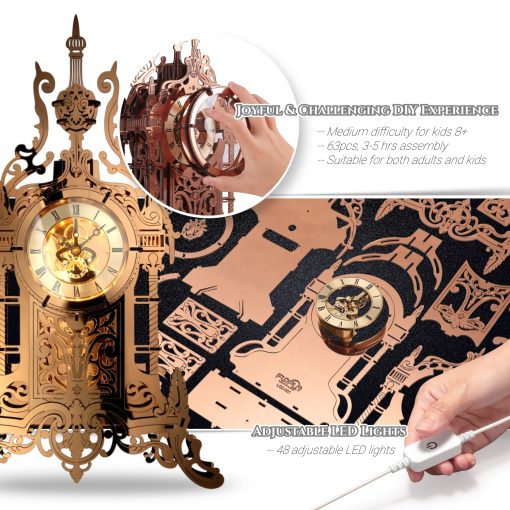 Modelo de Reloj de Puzzle 3D LED FUNPOLA, Modelo de Construccion de Torre de Reloj de Puzzle 3D de Acrilico con LED de Escritorio Adorno de Reloj Elegante para Adolescentes/Adultos (LED-TC03 Acrilico) - Imagen 5