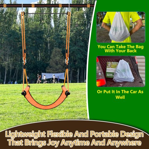 Columpio de arbol portatil para ninos con kit de colgante de columpio de arbol Skyline - Apto para diversos escenarios de juego - Facil instalacion entre arboles a una distancia de 2-6 metros, 200 libras (Naranja) - Imagen 4